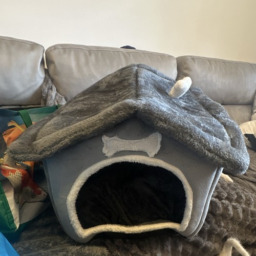 Grey plush covered igloo cave - plush, igloo/cave