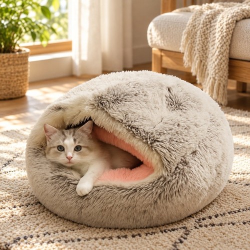 Cat bed cave winter warm - cat,