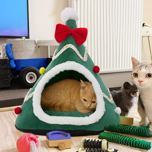 Christmas tree cat bed cute - christmas,